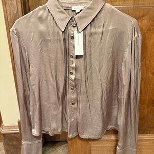 Pilcro by Anthropologie Cropped Taupe Button-Up Blouse